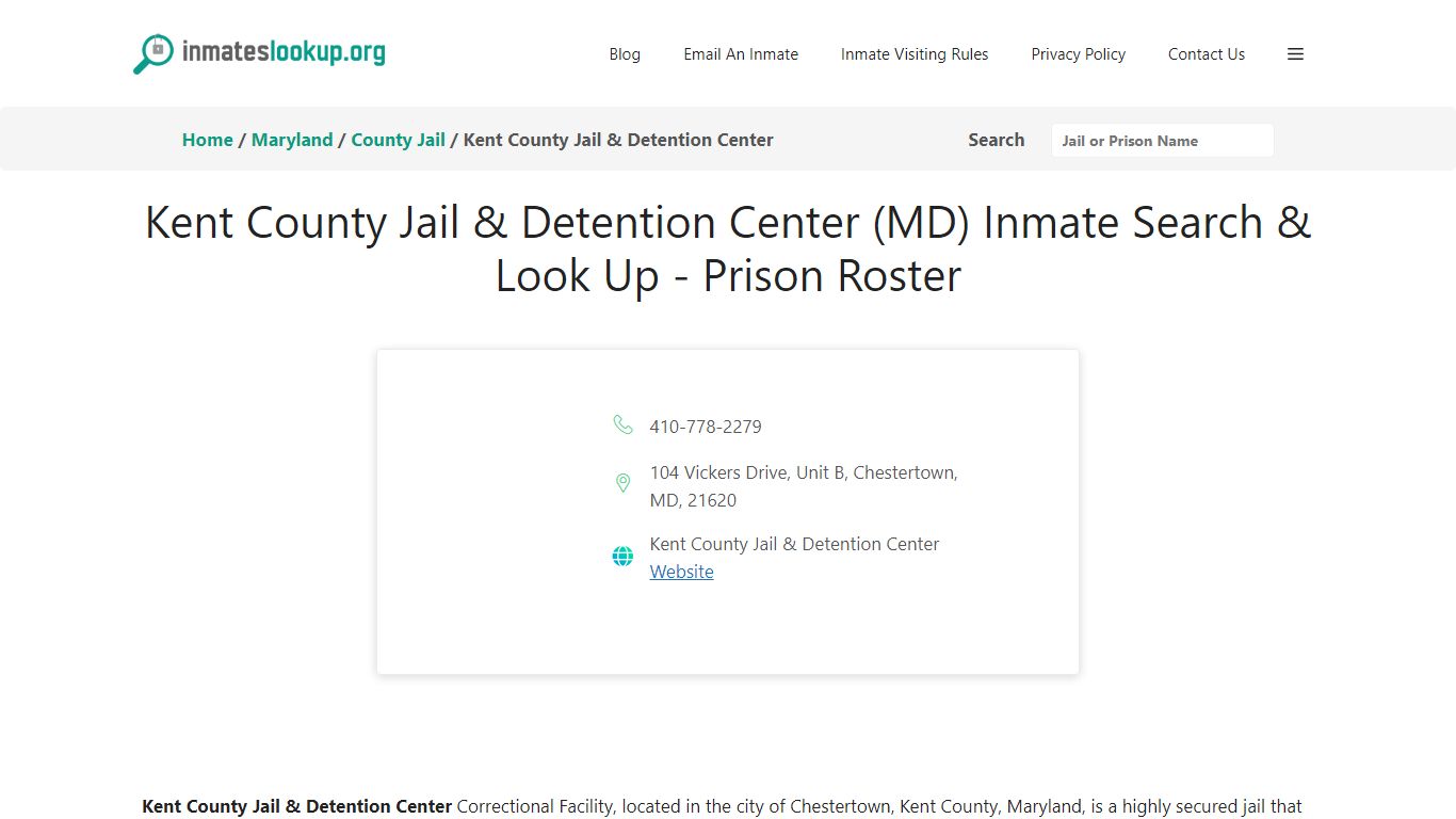 Kent County Jail & Detention Center (MD) Inmate Search & Look Up ...